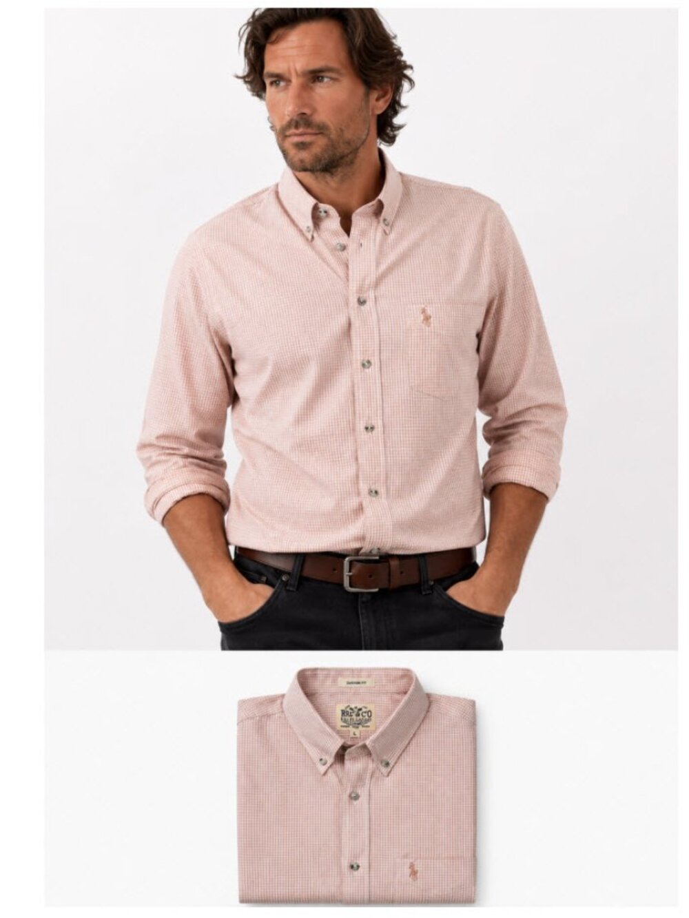 Ralph Lauren Double RL Custom Fit Pink Micro Check Shirt Men's L Button Down